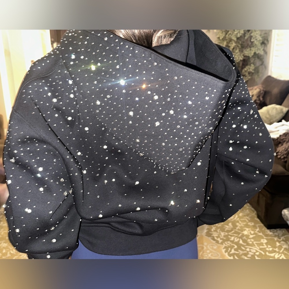 VYBES Rhinestone Galaxy Zip up Hoodie Black Studded Hoodie